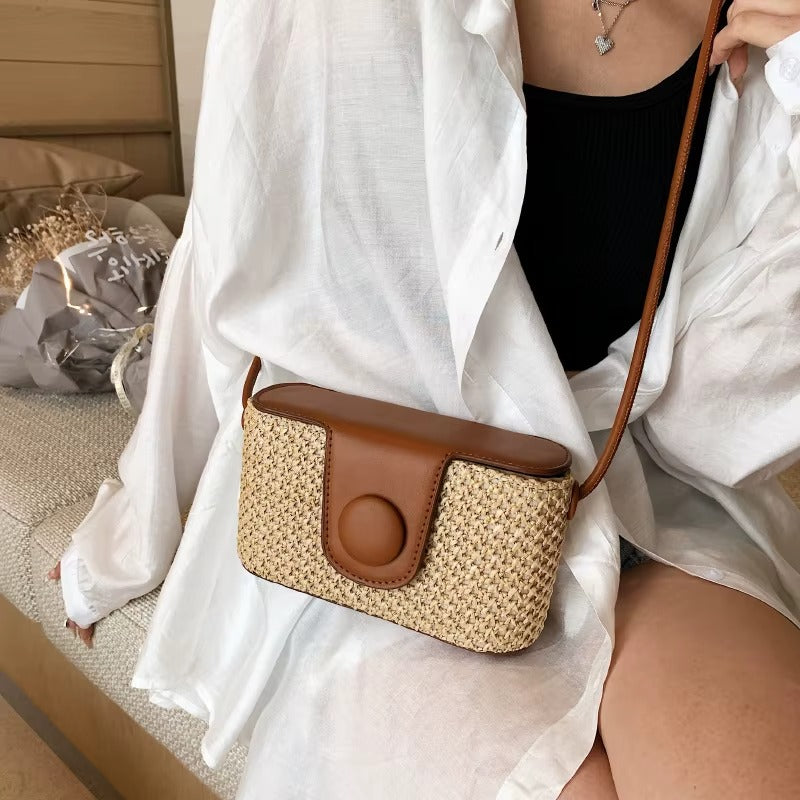 Woven Straw Crossbody Bag with Braided Top Handle