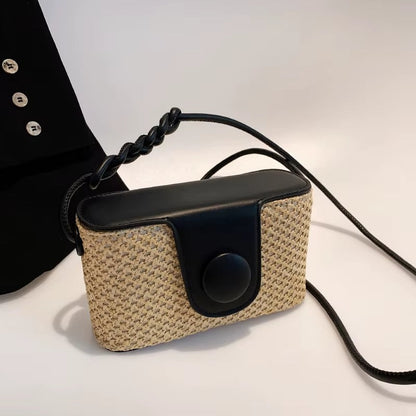 Woven Straw Crossbody Bag with Braided Top Handle