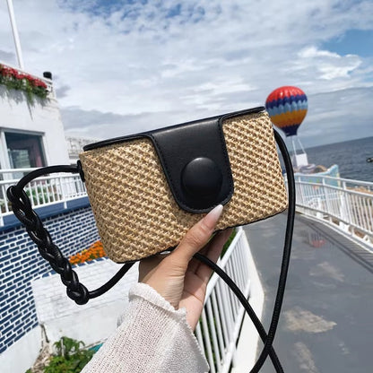 Woven Straw Crossbody Bag with Braided Top Handle