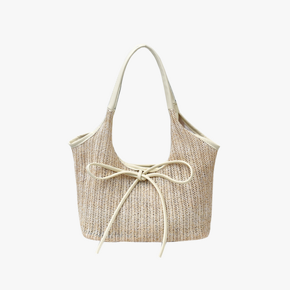 Woven Straw Shoulder Bag with Bow Detail