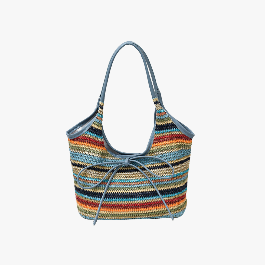 Woven Straw Shoulder Bag with Bow Detail