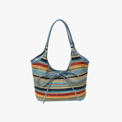 Woven Straw Shoulder Bag with Bow Detail