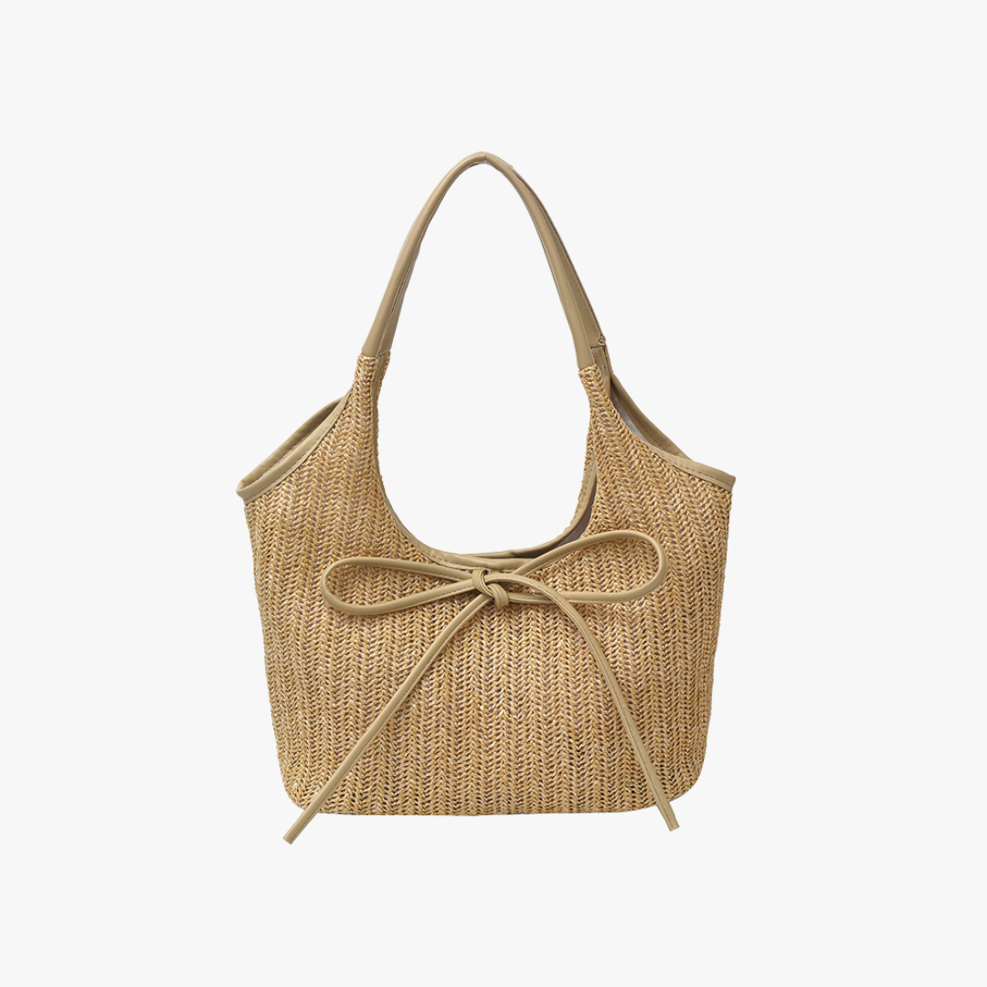 Woven Straw Shoulder Bag with Bow Detail