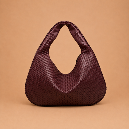 Woven Leather Shoulder Bag in Slouchy Style