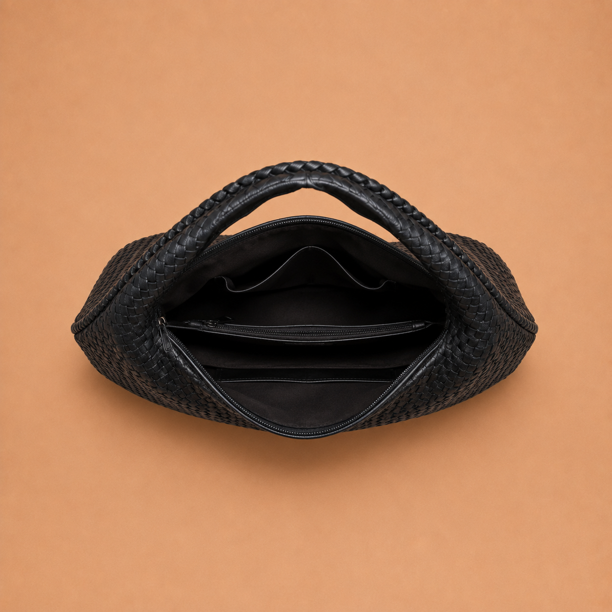 Woven Leather Shoulder Bag in Slouchy Style