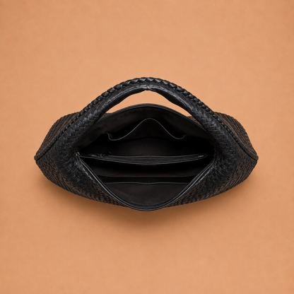 Woven Leather Shoulder Bag in Slouchy Style