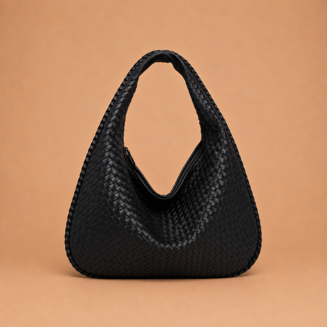 Woven Leather Shoulder Bag in Slouchy Style