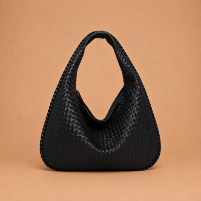 Woven Leather Shoulder Bag in Slouchy Style