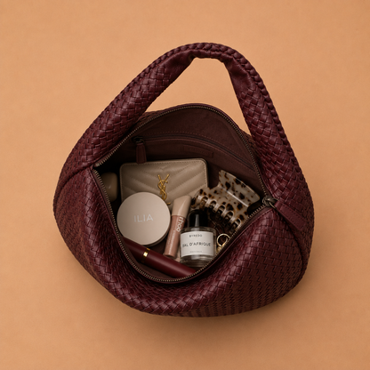 Woven Leather Shoulder Bag in Slouchy Style