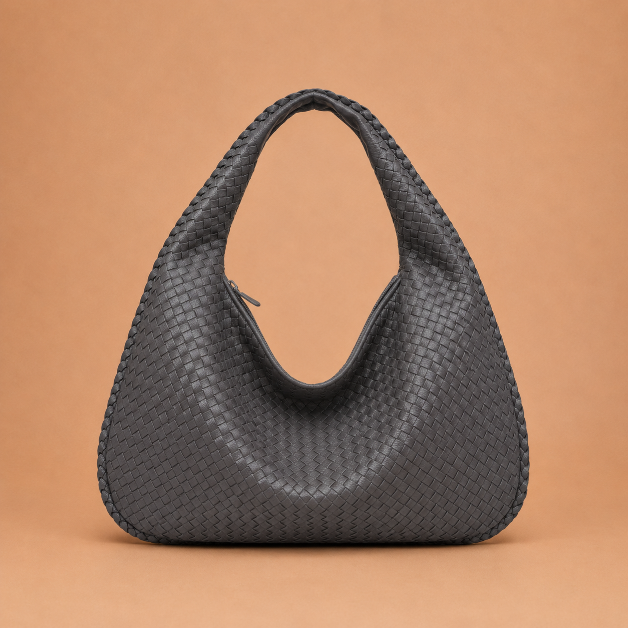 Woven Leather Shoulder Bag in Slouchy Style