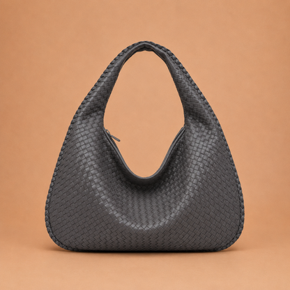 Woven Leather Shoulder Bag in Slouchy Style