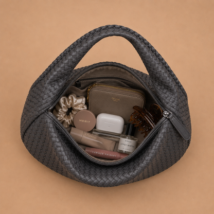 Woven Leather Shoulder Bag in Slouchy Style