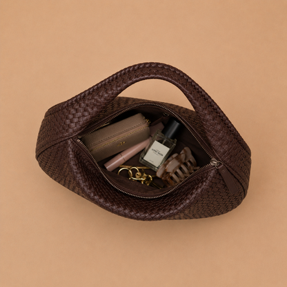 Woven Leather Shoulder Bag in Slouchy Style